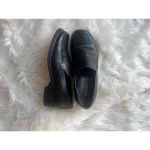 Franco Sarto Loafers woman's Black Leather‎ Block Heel Shoes Classic Minimalist